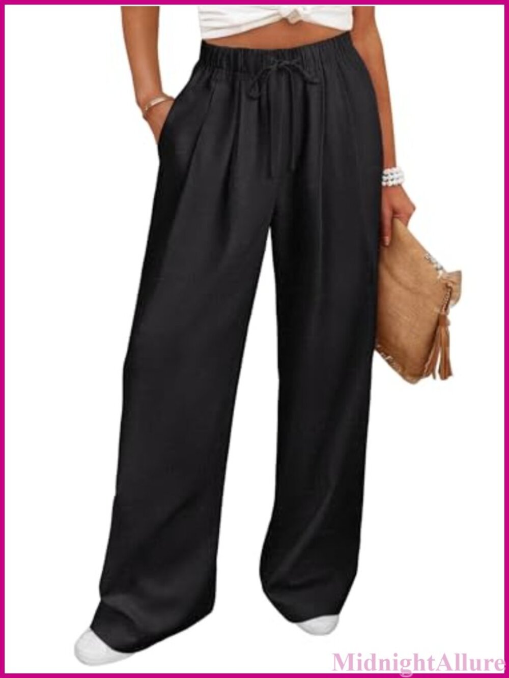 Linen Rayon Wide Leg Palazzo Pants with Pockets